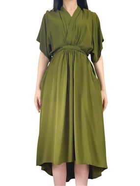 MAWLANA Wrap Style Long Dress Dark Olive Green Size 2 GUC